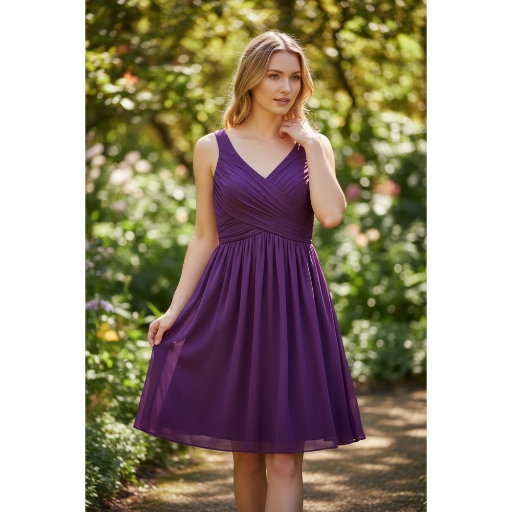 J.Crew Arabelle Silk Chiffon Dress Dark Berry‎ Purple V-Neck Cocktail 93100 Sz 4